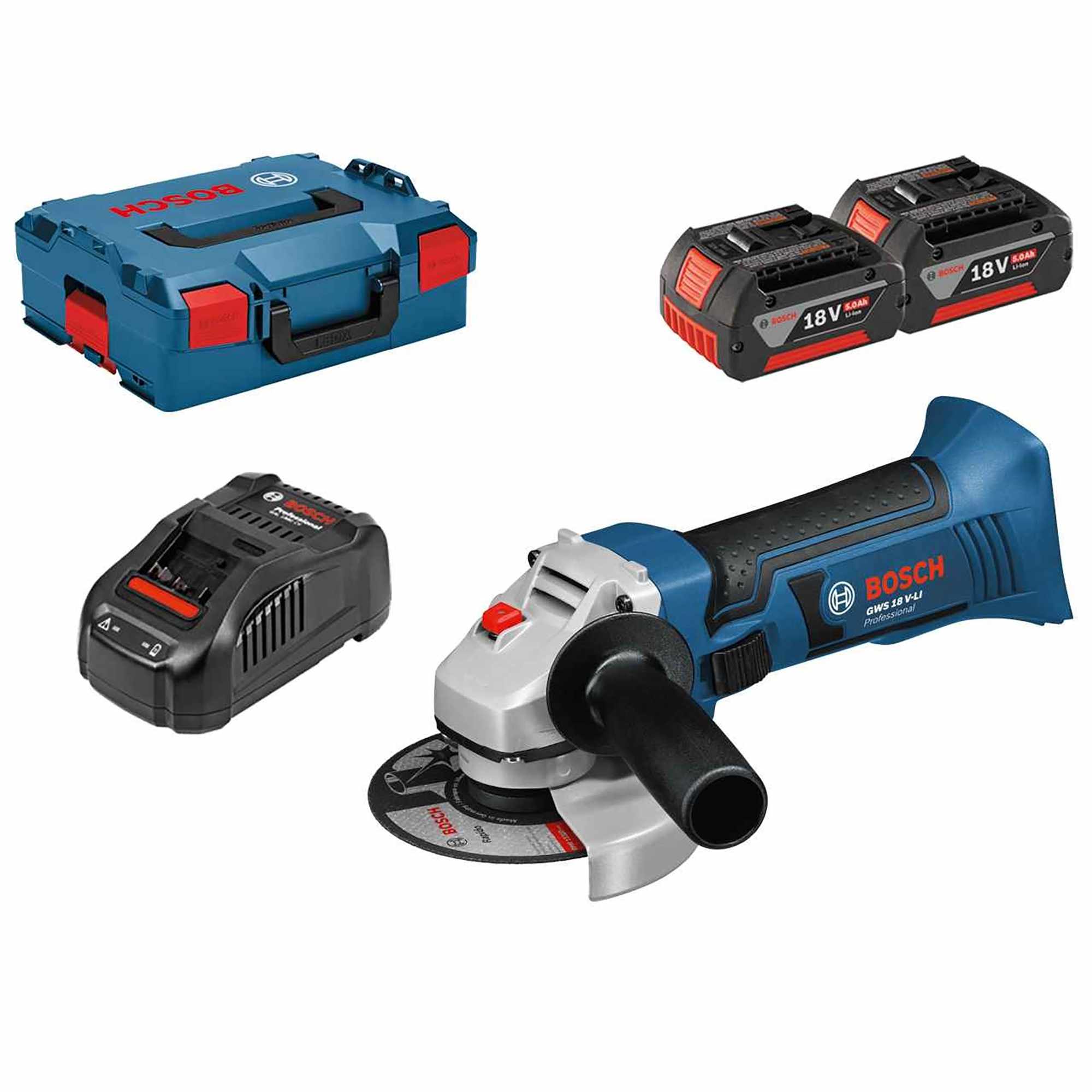 BOSCH GWS18V-7 18v Brushless 115mm Grinder with 2x4ah Batteries ...