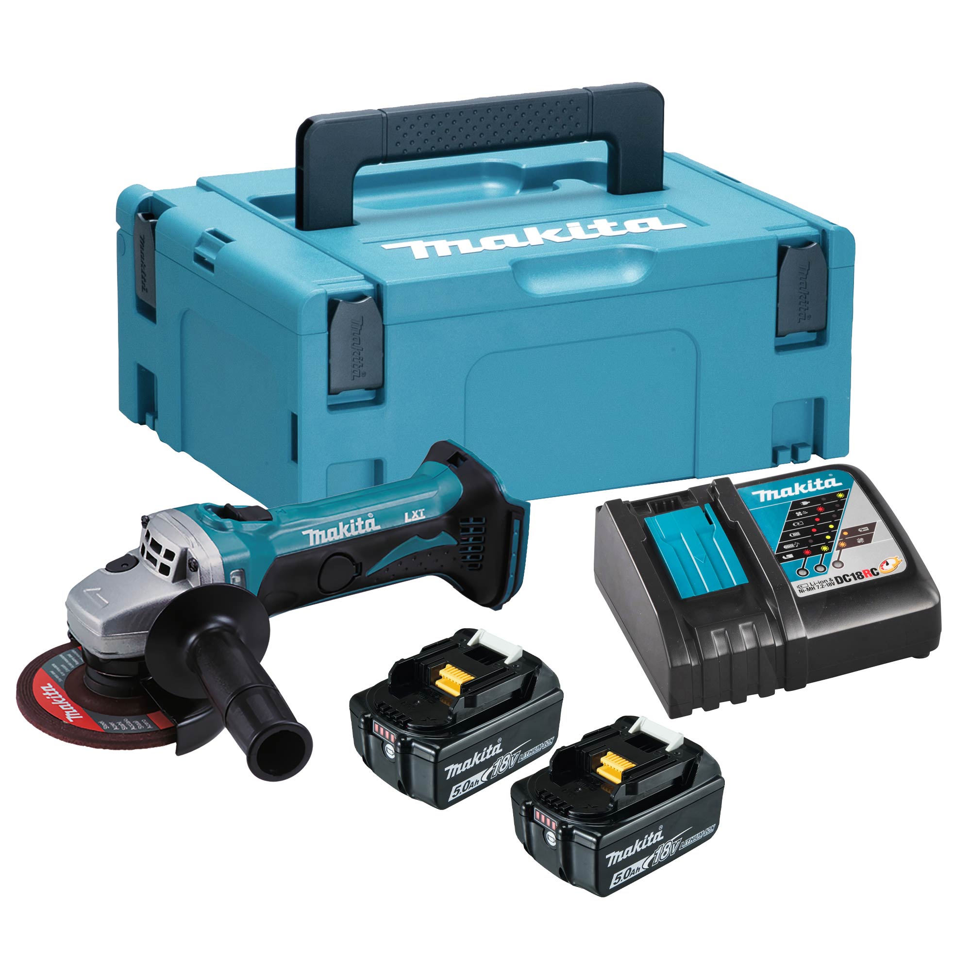 Makita MAKITA DGA452RTJ 18v 115mm Grinder with 2x5ah Batteries ToolStore UK