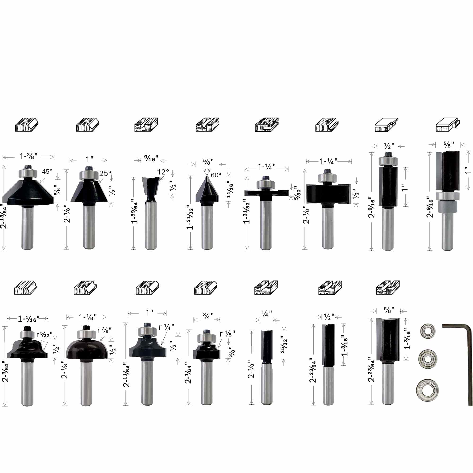 BOSCH 2607017473 15pc Mixed 1/4 Router Bit Set - ToolStore UK