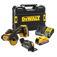 DEWALT DCS438E2T 18v Brushless Cut Off Saw with 2 x Powerstack Batteries In TSTAK DEWALT DCS438E2T 18v Brushless Cut Off Saw with 2 x Powerstack Batteries In TSTAK