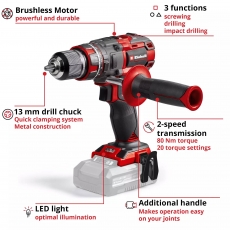 EINHELL TP-CD 18/80 Li-i BL 18v Combi Drill BODY ONLY EINHELL TP-CD 18/80 Li-i BL 18v Combi Drill BODY ONLY
