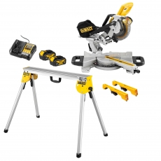 DEWALT DCS365M2 18v Mitre Saw with 2x4ah Batteries, DE7035 Stand and DE7025 Brackets DEWALT DCS365M2 18v Mitre Saw with 2x4ah Batteries, DE7035 Stand and DE7025 Brackets