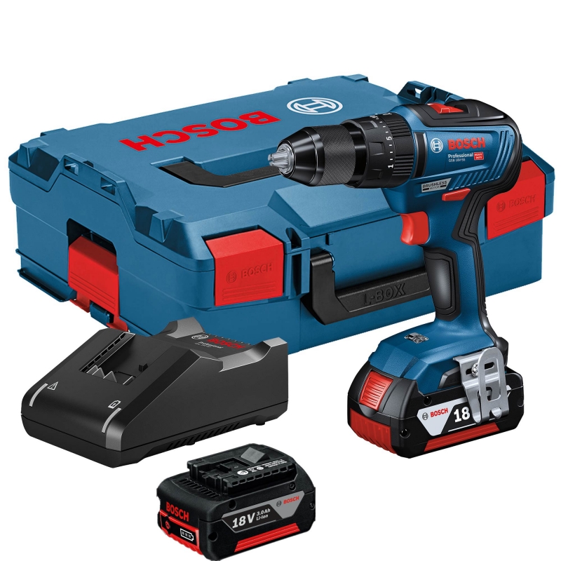 BOSCH GSB18V-55 18v Brushless Combi Drill With 2x3ah Batteries ...