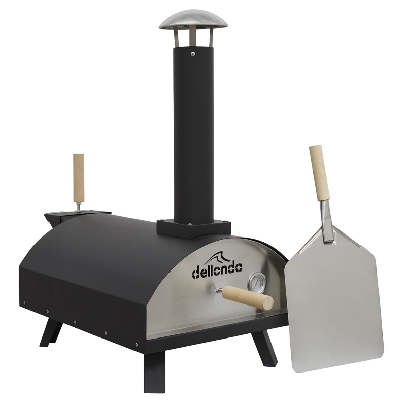 DELLONDA Dellonda Portable Wood-Fired 14&quot; Pizza &amp; Smoking Oven - Black/Stainless Steel