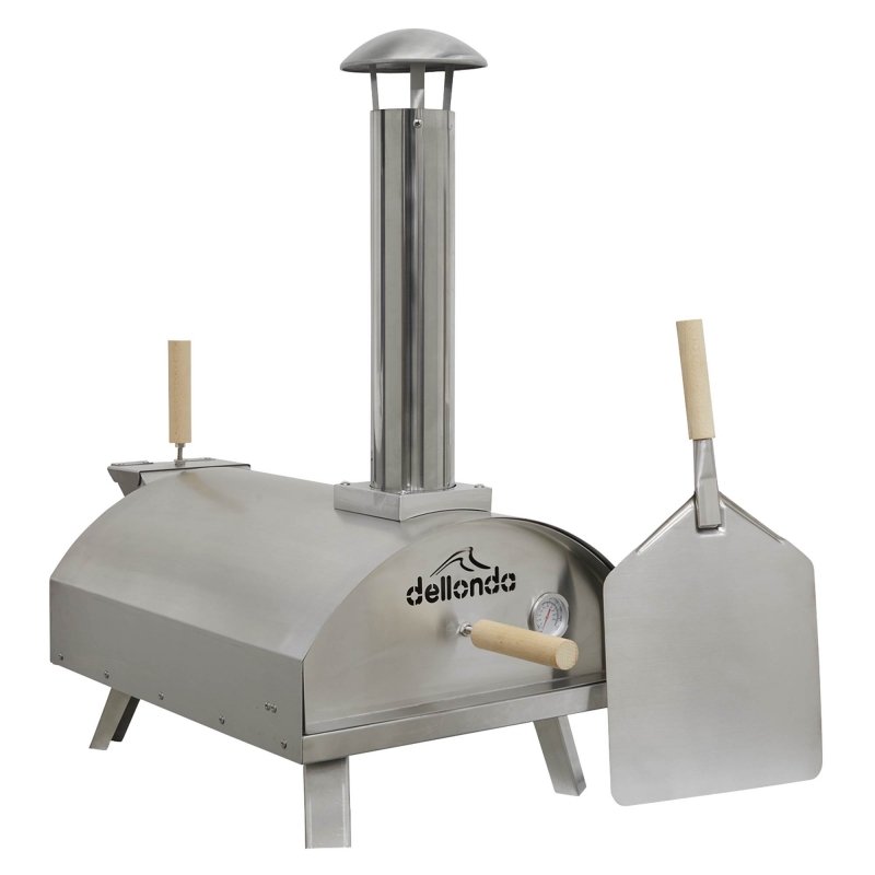 DELLONDA Dellonda 14&quot; Portable Wood-Fired Pizza &amp; Smoking Oven - Stainless Steel