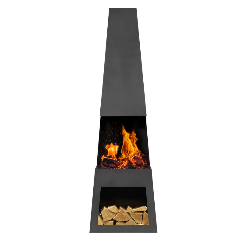 DELLONDA Dellonda Outdoor Chiminea Fireplace Fire Pit Heater Firewood Storage Black Steel