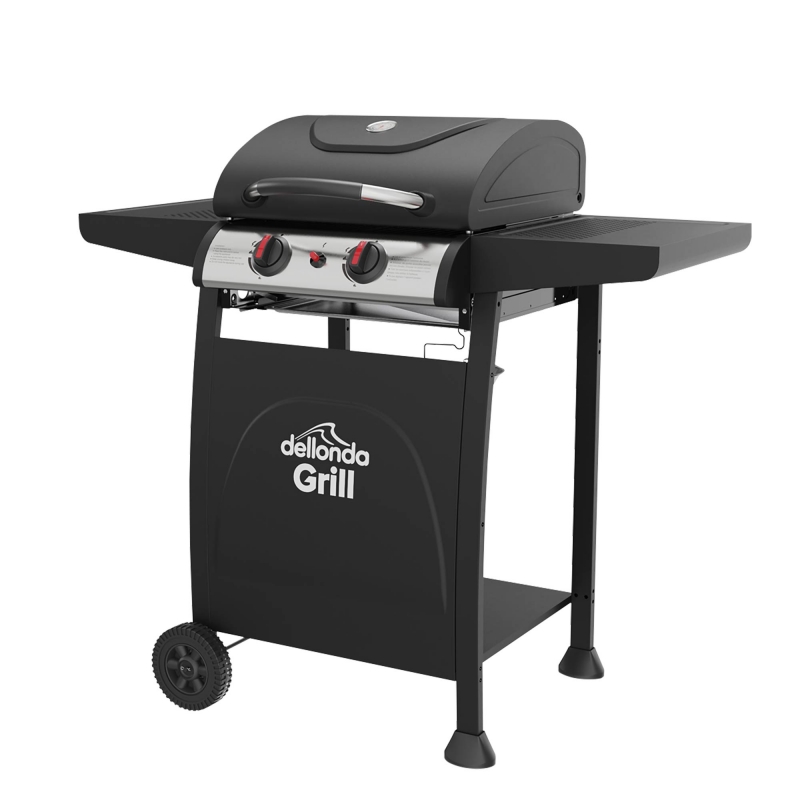 DELLONDA Dellonda 2 Burner Gas BBQ Grill with Ignition &amp; Thermometer - Black/Stainless Steel