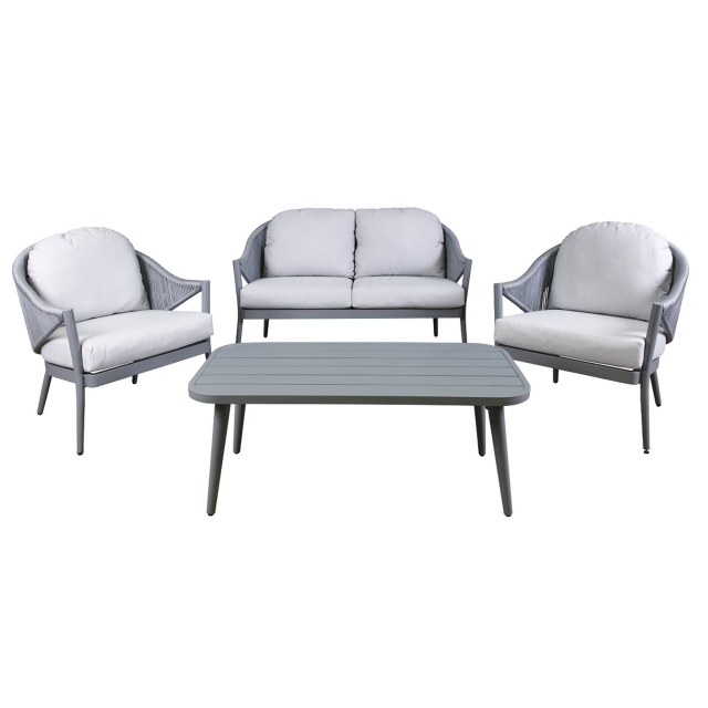 DELLONDA Dellonda Echo 4-Piece Aluminium Outdoor Garden Sofa Arm Chair &amp; Coffee Table Set