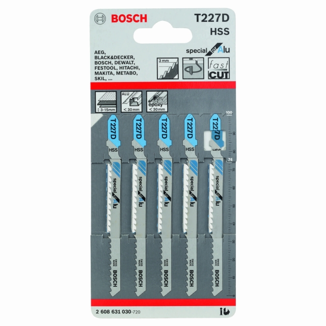 BOSCH Jigsaw blade T 227 D Special for Aluminium 5 pack ToolStore UK