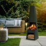 DELLONDA Dellonda Outdoor Chiminea Fireplace Fire Pit Heater Firewood Storage Black Steel